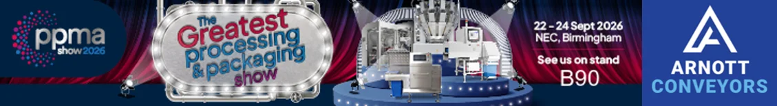 PPMA Show 2026, 22-24 September, NEC Birmingham. See Arnott Conveyors on stand B90
